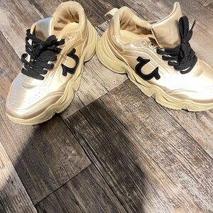 True Religion Gold Sneakers with Black Accents